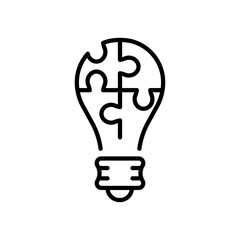 Light Bulb with Jigsaw Puzzle Idea Line Icon. Innovation, Inspiration, Think, Lamp Symbol. Lightbulb and Game Pictogram. Solution Concept Outline Icon. Editable Stroke. Isolated Vector Illustration