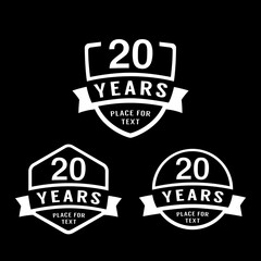 20 years anniversary celebration logotype. 20th anniversary logo collection. Set of anniversary design template. Vector illustration. 