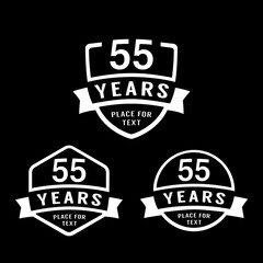 55 years anniversary celebration logotype. 55th anniversary logo collection. Set of anniversary design template. Vector illustration. 