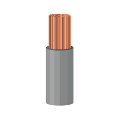 Copper stranded wire. A power wire with a large number of copper wires inside, designed to supply electricity from the source to the equipment. Vector illustration isolated on a white background.