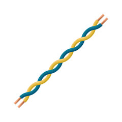 Paired twisted electric wire. A wire is an electrical product that serves to connect an electric current source with a consumer, components of an electrical circuit. Vector illustration isolated.