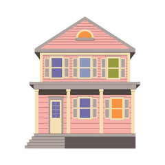 Residential House and Real Estate Building Facade and Front View Vector Illustration