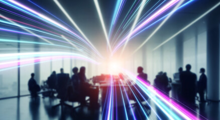 オフィスで働く人々と通信イメージ