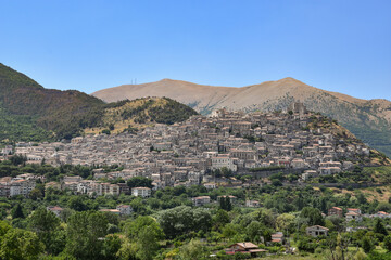 Fototapeta premium Panoramic view of Morano Calabro, a mountain village in Calabria, Italy.