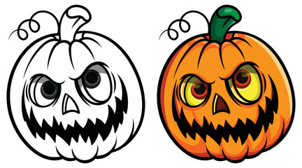 Vector Halloween pumpkin, Cute ghost pumpkin, Holidays cartoon character, Scary spooky pumpkin, Illustration of Halloween's, Realistic design, Isolated on white background,