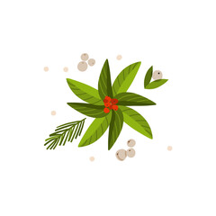 Hand drawn vector abstract graphic Merry Christmas and Happy new year clipart illustrations greeting card with flowers and leaves.Merry Christmas cute floral card design background.Winter holiday art.