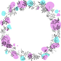 Fototapeta na wymiar floral wreath blue purple- frame SVG
