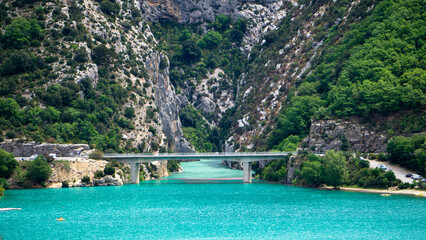 Bridge over the lac de saint croix - obrazy, fototapety, plakaty