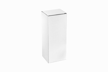 Empty blank white paper packaging box mockup isolated on white background. 3d rendering. 