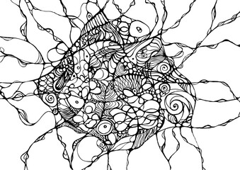 Art neurographique Dessin Pleine Conscience Connexion Neurones Illustration Noir et Blanc Page à colorier