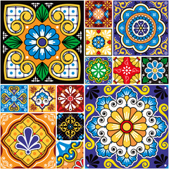 Mexican ceramic talavera tiles big collection, retro vector seamless pattern perfect for wallaper, textile or fabric print
