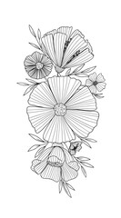 collection of flower graphics black and white illustration set elements