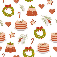 Hand Drawn Christmas or Holiday  Pattern. Christmas pattern for surface design, wallpapers, fabrics, wrapping paper. 