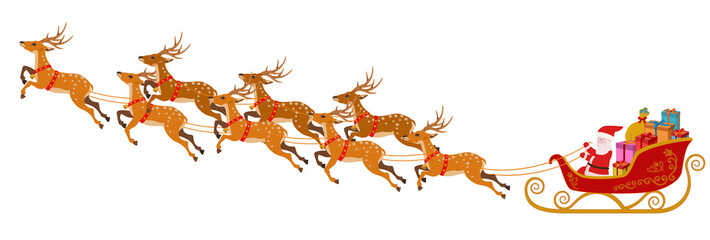 santa claus and rudolph the deer pulling a sleigh transparent background solid color 산타클로스 루돌프사슴 eight go up - obrazy, fototapety, plakaty