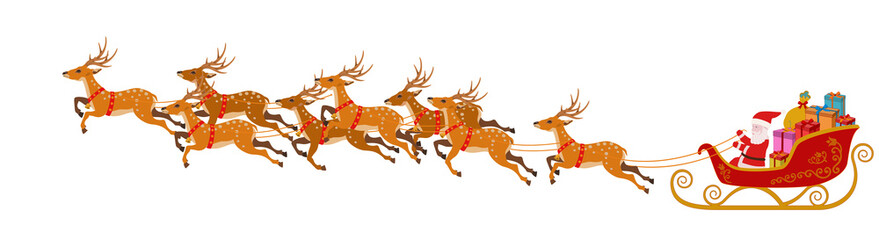 santa claus and rudolph the deer pulling a sleigh transparent background solid color 산타클로스 루돌프사슴 eight - obrazy, fototapety, plakaty