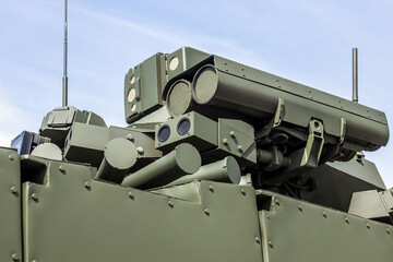 tower of an infantry fighting vehicle with weapons and modern armor protection systems