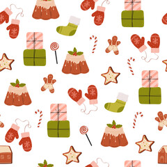 Hand Drawn Christmas/Holiday  Pattern. Christmas pattern for surface design, wallpapers, fabrics, wrapping paper. 