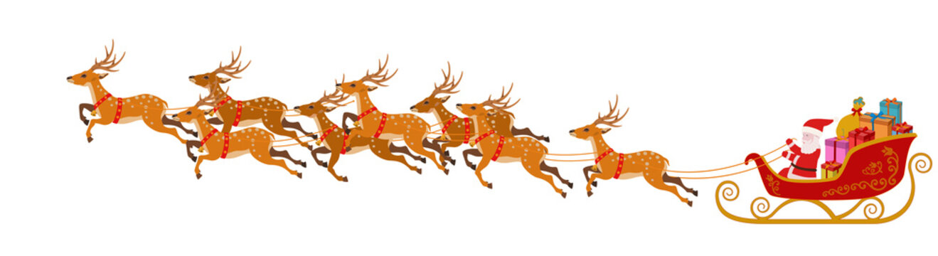 Santa Claus And Rudolph The Deer Pulling A Sleigh Transparent Background Solid Color 산타클로스 루돌프사슴 Eight