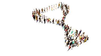 Concept or conceptual large gathering of people forming the image of a cup on white background. A 3d illustration metaphor for victory, winning, success, achievement, triumph, champion, gold and prize