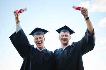 Graduate, success and students in graduation with future secured by education, knowledge and...