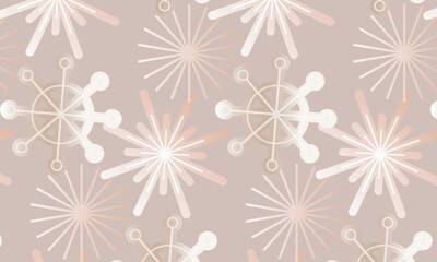 Christmas seamless beige pattern with big snowflakes and gradient. Minimalistic illustrations, festive composition for the New Year.