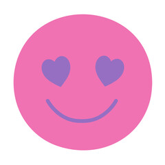 Pink happy face with smile and hearts. Smile in love emoticon