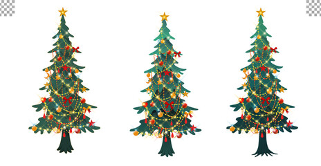 Christmas tree illustration set fir tree transparent background 크리스마스 트리 전나무 Basic decoration and lighting