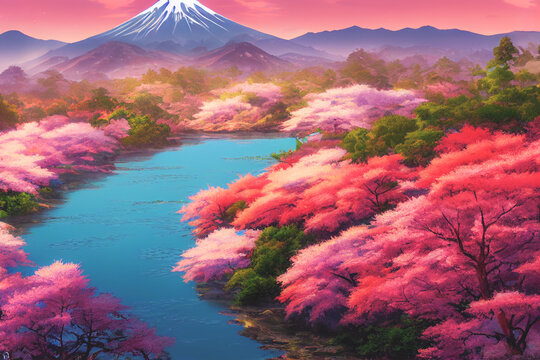 Beautiful Blue Pink Sky Cloud Anime Scenery 4K Wallpaper #6.2601