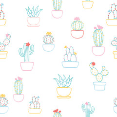 Cactus or houseplant seamless pattern - hand drawn