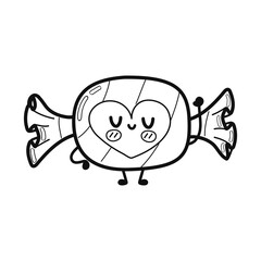 Funny cute happy Candy characters. Vector kawaii line cartoon style illustration. Cute Candy mascot character collection, outline cartoon illustration for coloring book