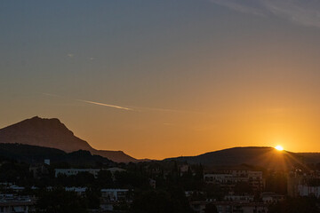 the Sainte Victoire mountain in the sun of an autumn morning