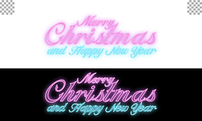 Merry Christmas logo design transparent background pink neon style happy new year