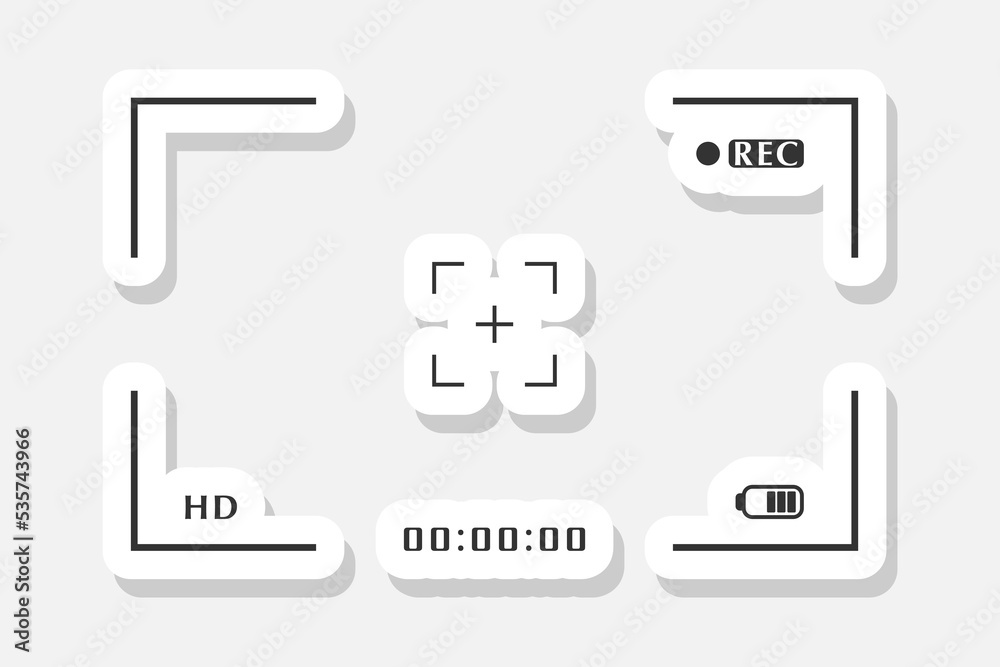 Wall mural digital camera frame viewfinder with screen of video recorder and focusing screen sticker isolated o
