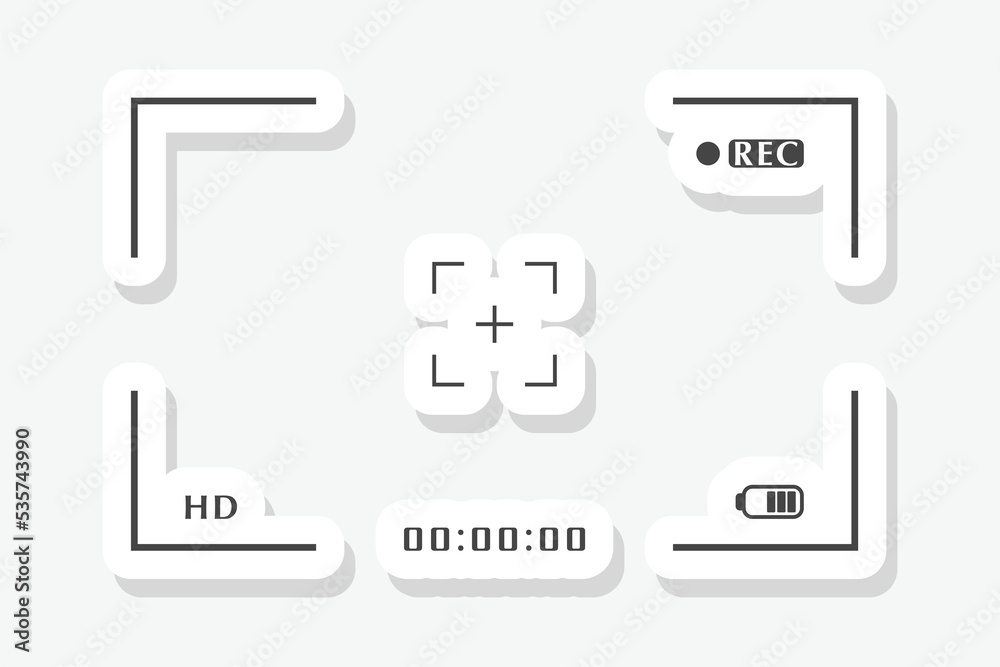 Wall mural digital camera frame viewfinder with screen of video recorder and focusing screen sticker isolated o
