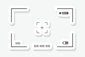 Digital camera frame viewfinder with screen of video recorder and focusing screen sticker isolated on white background
