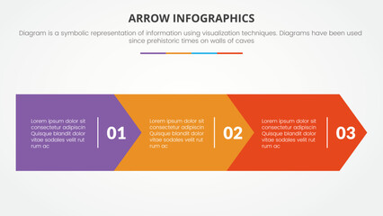 arrow style infographic slide presentation template with modern flat style color with 3 arrow horizontal direction