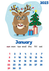 The concept of a children's calendar for 2023 with cute characters on all pages set with adorable animals