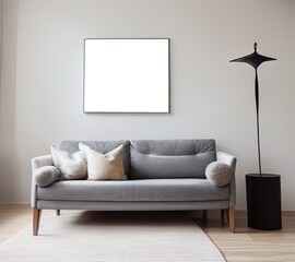 Mock up of poster frame for modern living room with sofa