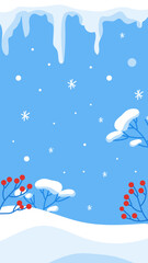Fototapeta na wymiar Abstract winter backgrounds for social media streams. Colorful winter banners with falling snowflakes, snowy trees. Winter scenes. use for event invitation, discount voucher, advertisement.
