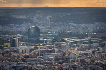 Panorama of Paris city at sunset. France