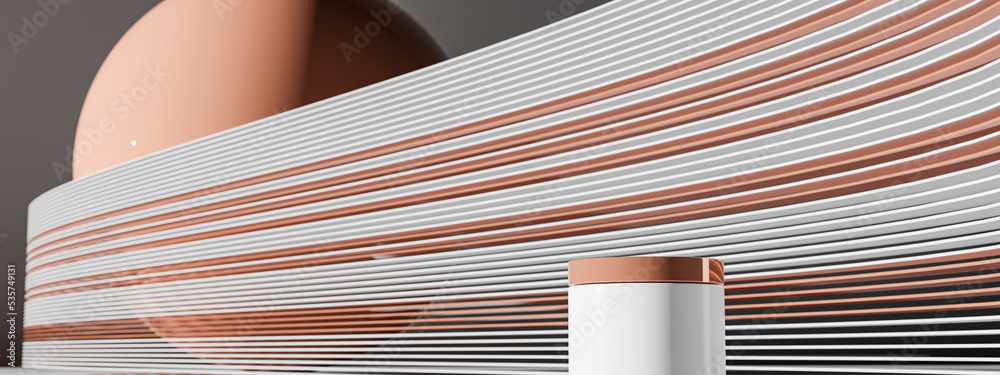 Poster 3d rendering  background podium. display stand . Abstract minimal scene with geometric forms. Calming Coral And white color cylinder  scene.display stand for cosmetic products