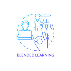 Plakat Blended learning blue gradient concept icon. How to organize corporate training abstract idea thin line illustration. Self study and instructor-led. Isolated outline drawing. Myriad Pro-Bold font used