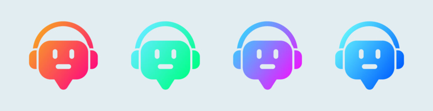 Chat bot solid icon in gradient colors. Artificial support signs vector illustration.