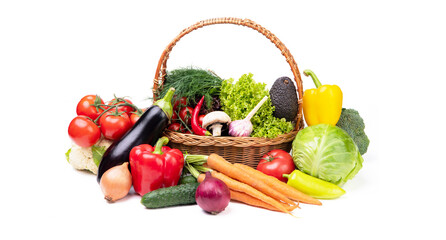 variety of fresh and ripe vegetables isolated on white. vitamin
