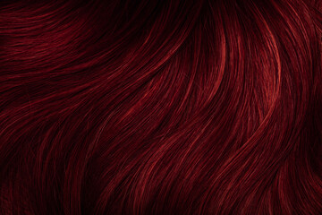 Dark red hair close-up as a background. Women's long brown hair. Beautifully styled wavy shiny...