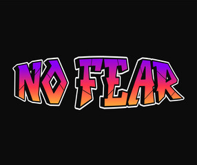 No Fear word trippy psychedelic graffiti style letters.Vector hand drawn doodle cartoon logo No Fear illustration. Funny cool trippy letters, fashion, graffiti style print for t-shirt, poster concept