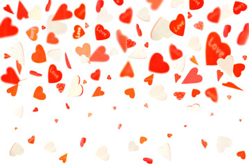 Heart of Valentines petals falling on white background. valentine's day concept