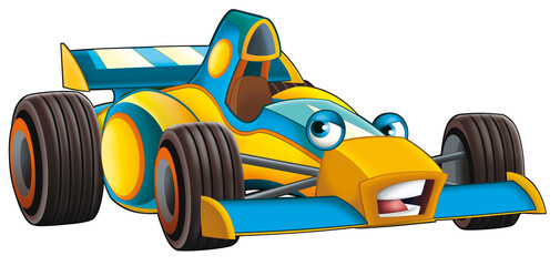 Cartoon funny bolide sports car isolated illustration for children