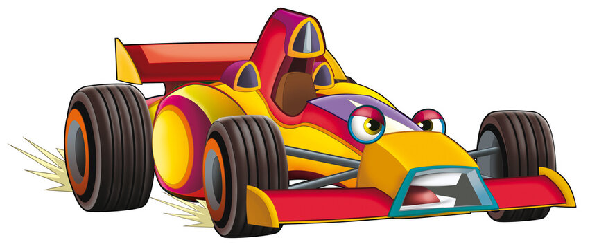 Cartoon funny bolide sports car isolated illustration for children