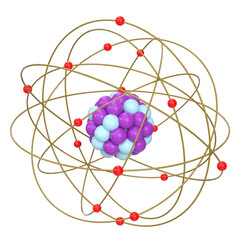 3d rendering illustration of a stylized atom